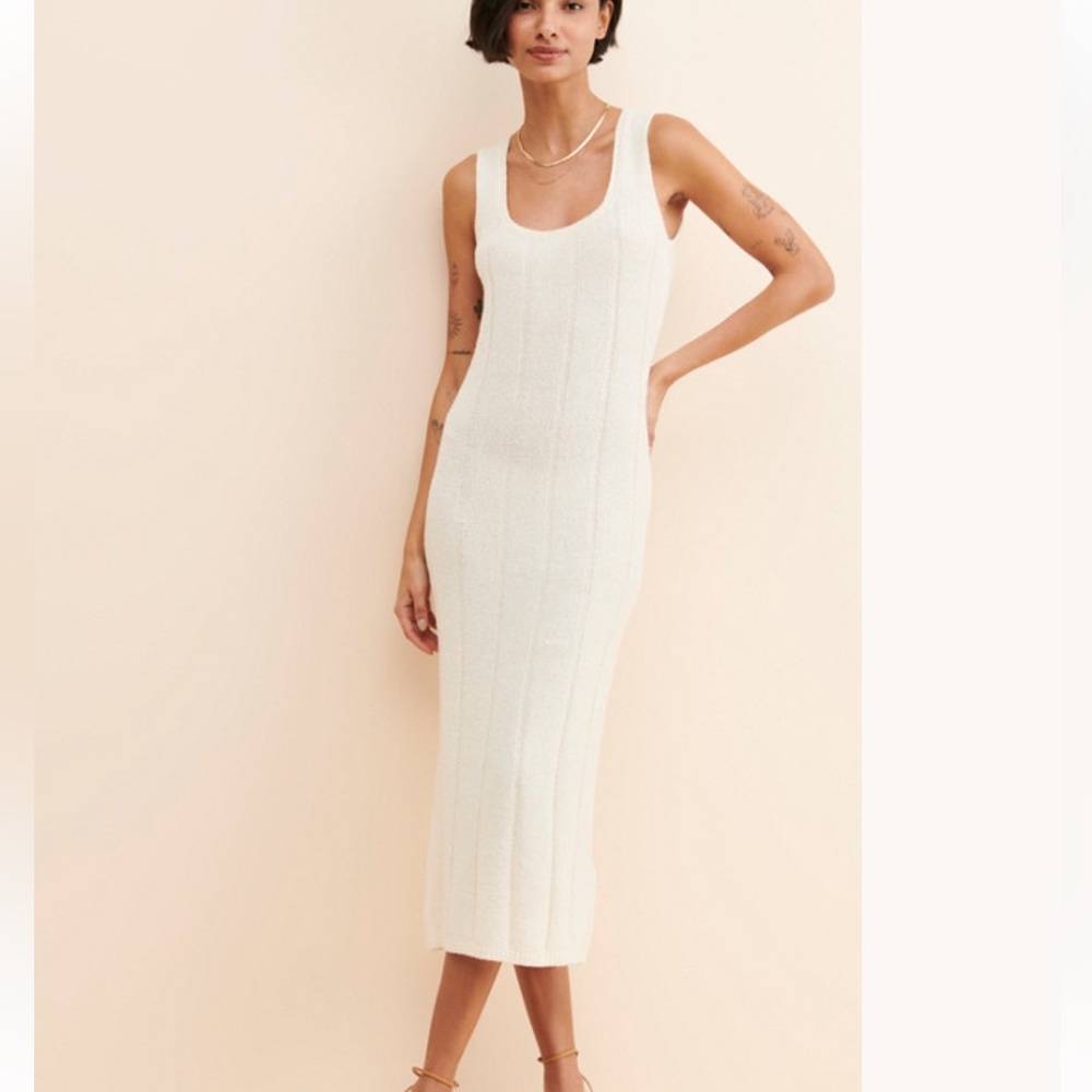 Current Air Ivory Knitted Midi Dress, Cozy Fall Winter Party Dress